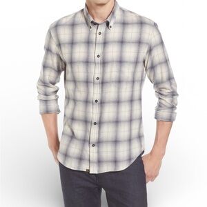 Billy Reid Plaid Button Down Shirt Large NWT 100% Cotton Slim Fit Gray Cream
